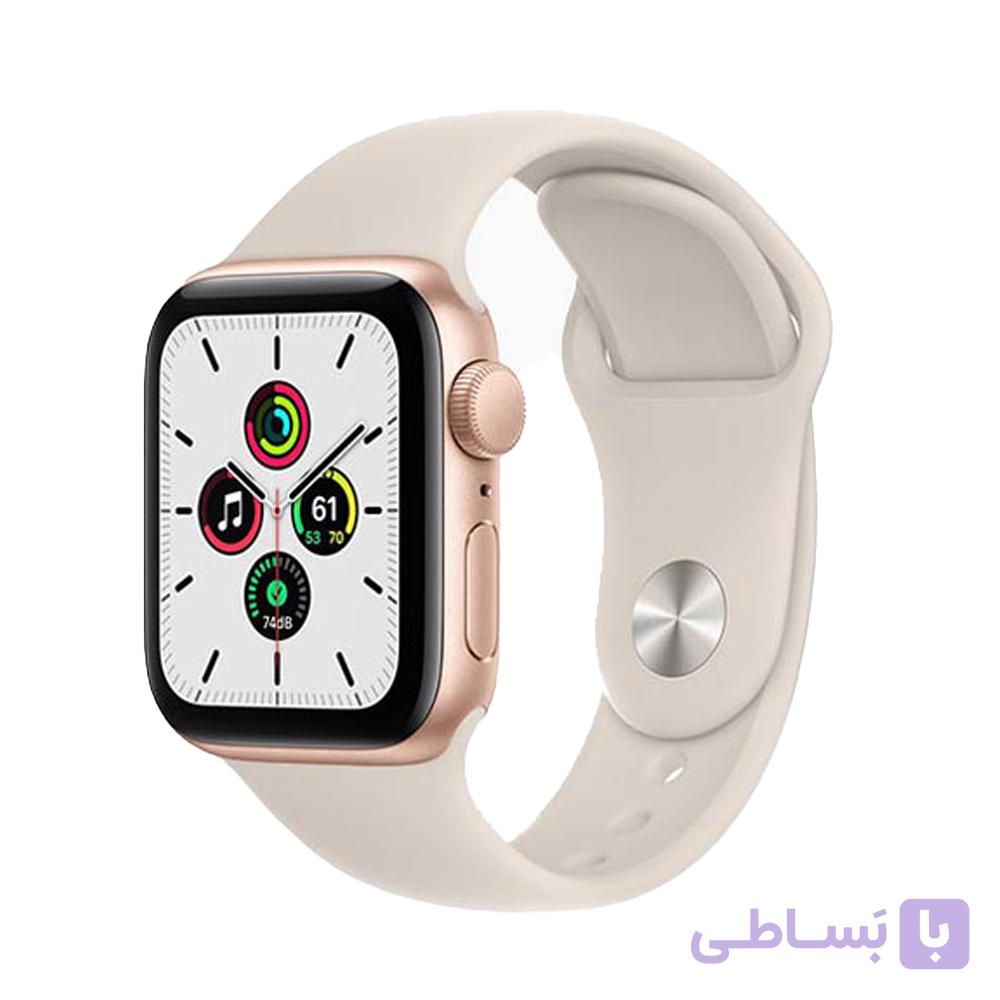 اپل واچ SE 2021 نسل جدید سایز ۴۴ میلیمتر با بدنه آلومینیومی طلایی و بند سیلیکونی استارلایت — تصویر 1