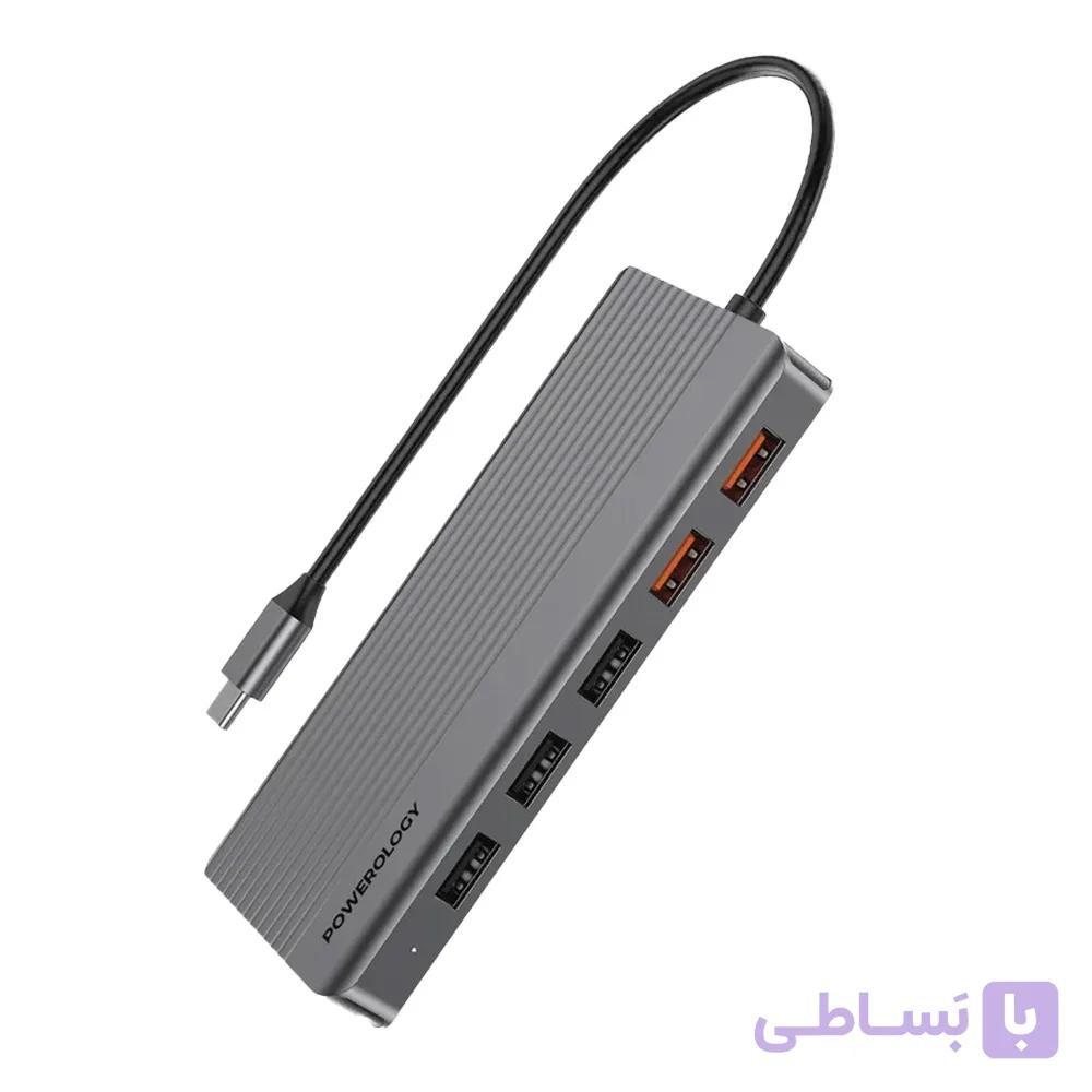 هاب ۱۲ تایی پاورلوژی Powerology 12in1 HDMI DP 4K USB-C Hub Ethernet — تصویر 1