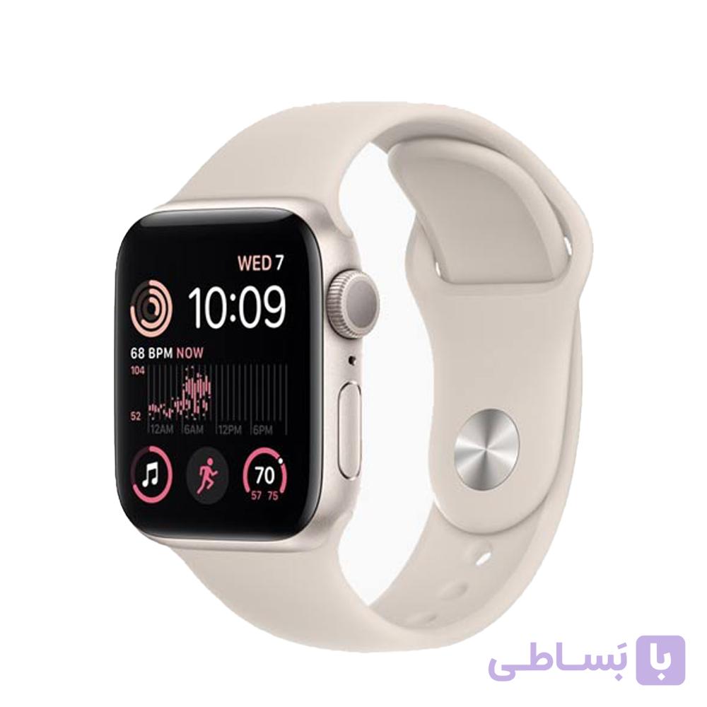 اپل واچ SE 2 سایز ۴۰ میلیمتر با بدنه آلومینیومی استارلایت و بند سیلیکونی استارلایت — تصویر 1