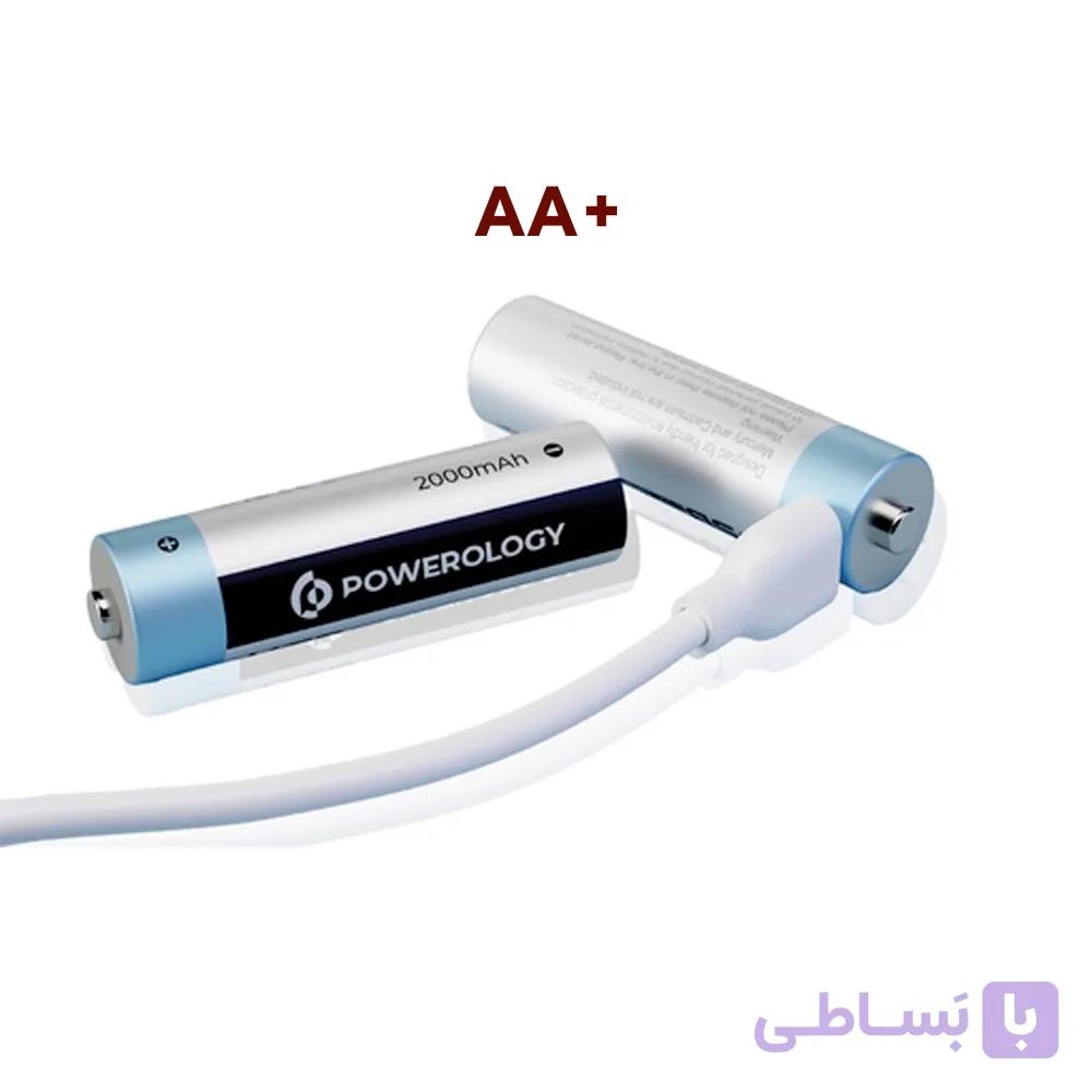 باطری نیم قلم شارژی پاورولوژی Powerology Rechargeable Battery پک ۴تایی — تصویر 1