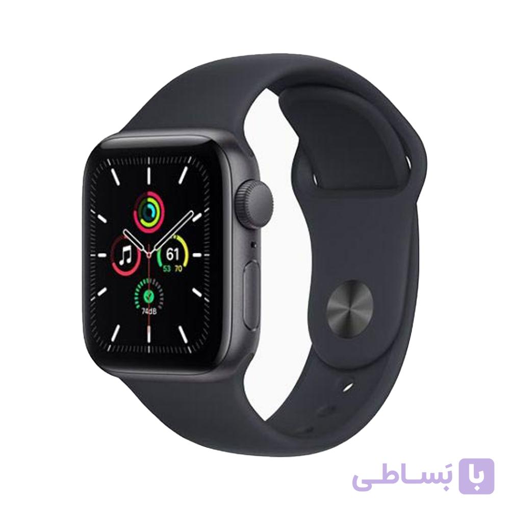 اپل واچ SE 2022 نسل جدید سایز 40 میلیمتر با بدنه آلومینیومی خاکستری و بند سیلیکونی میدنایت — تصویر 1