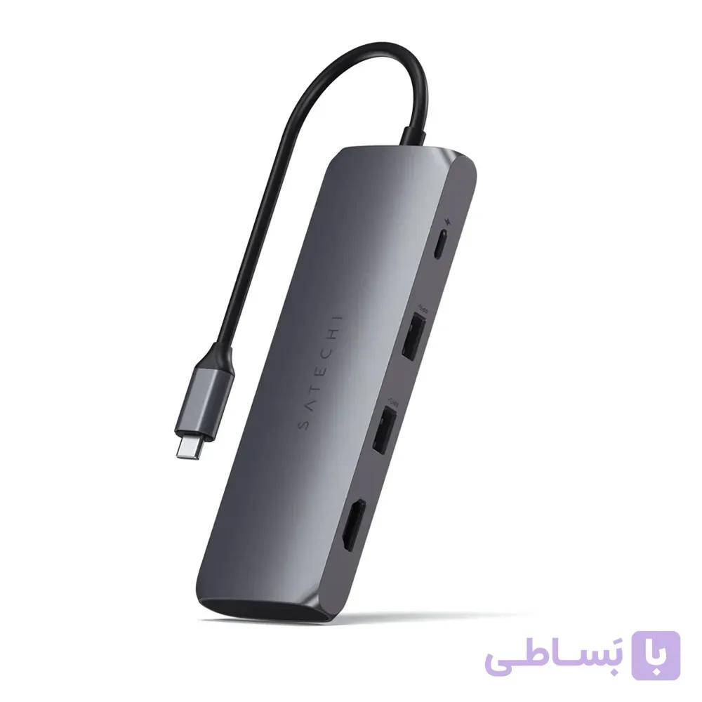 هاب ۴ پورت ساتچی مدل Satechi 4in1 USB-C Hybrid W/SS Enclosure رنگ طوسی