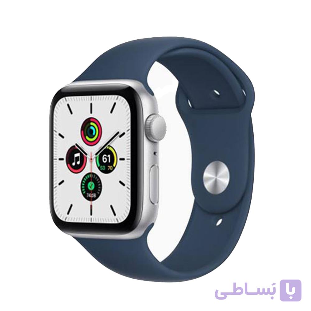 اپل واچ SE 2021 نسل جدید سایز ۴۰ میلیمتر با بدنه آلومینیومی نقره ای و بند سیلیکونی آبی — تصویر 1