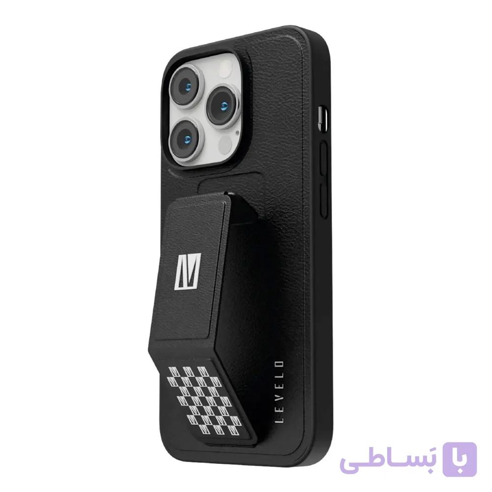 کیس چرمی استند‌دار لولو مدل Levelo Morphix مناسب iPhone 14 Pro-مشکی/بنفش — تصویر 1