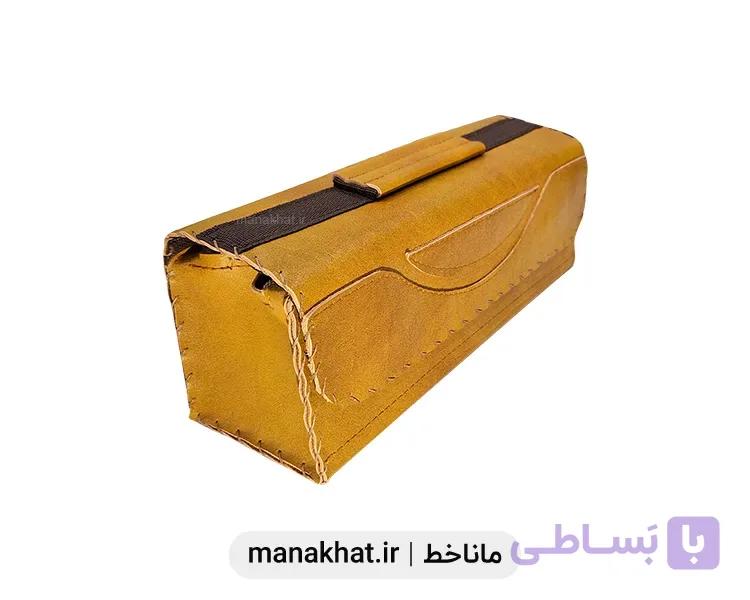کیف لوازم خوشنویسی و هنری چرم طبیعی سرمه ای — تصویر 1