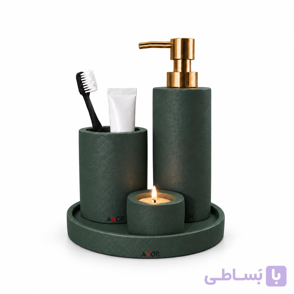 نیم ست سنگی سرویس بهداشتی AXOR مدل ساویا (Savya) سبز تیره \پمپ سیلیکون