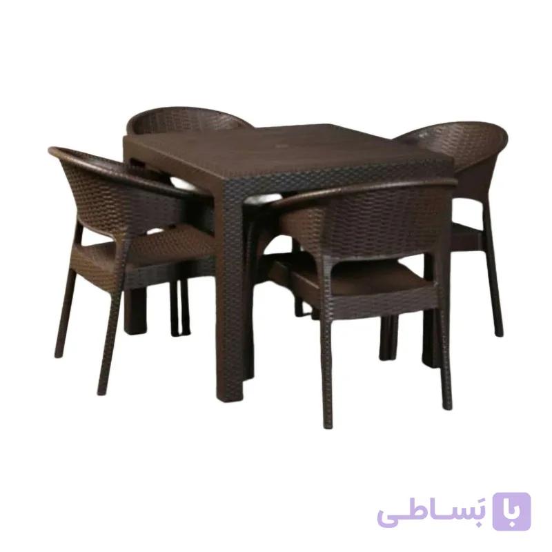 میز و صندلی ناهارخوری چهار نفره ویتو مدل حصیری