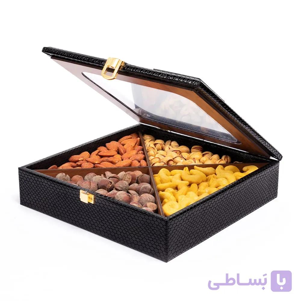 باکس هدیه آجیلی تحفه (چوبی با روکش چرمی) — تصویر 1