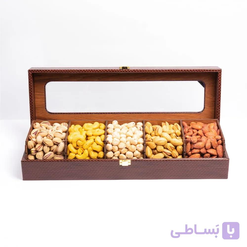 باکس هدیه آجیلی رویال (چوبی با روکش چرمی) — تصویر 1