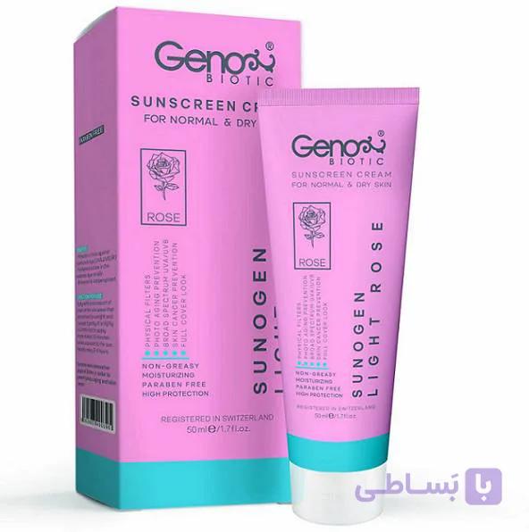 کرم ضد آفتاب رنگی ژنوبایوتیک مدل سانوژن رز روشن (Sunogen Light Rose) مناسب پوست چرب و مختلط حجم ۵۰ میلی‌لیتر — تصویر 1