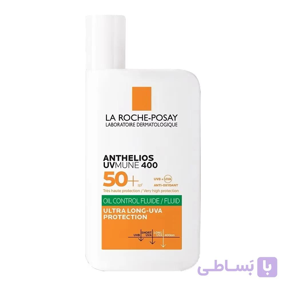 فلوئید ضدآفتاب بی‌رنگ لاروش پوزای +SPF50 مدل Anthelios حاوی محافظ UVA ،UVB، ضدآب مناسب برای پوست چرب حجم 50 میلی‌لیتر — تصویر 1