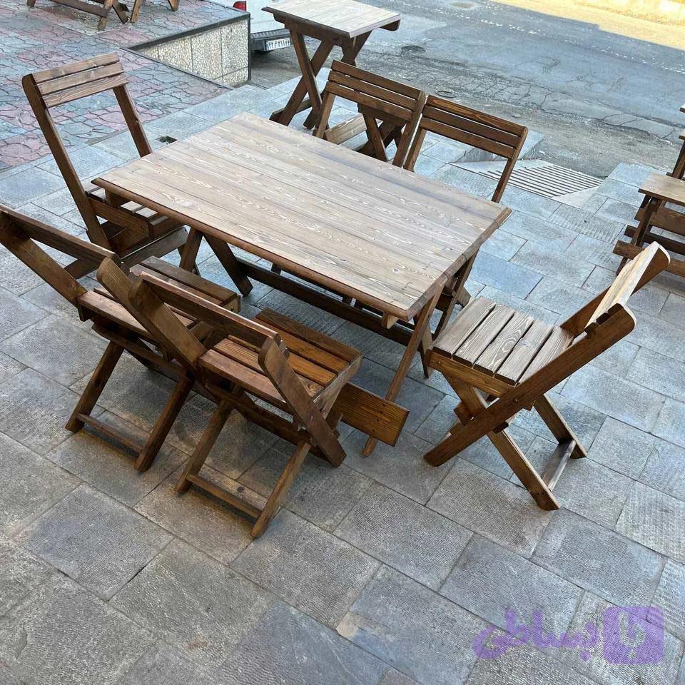 میز و صندلی تاشو چوبی شش نفره نیمکتی صادراتی — تصویر 1
