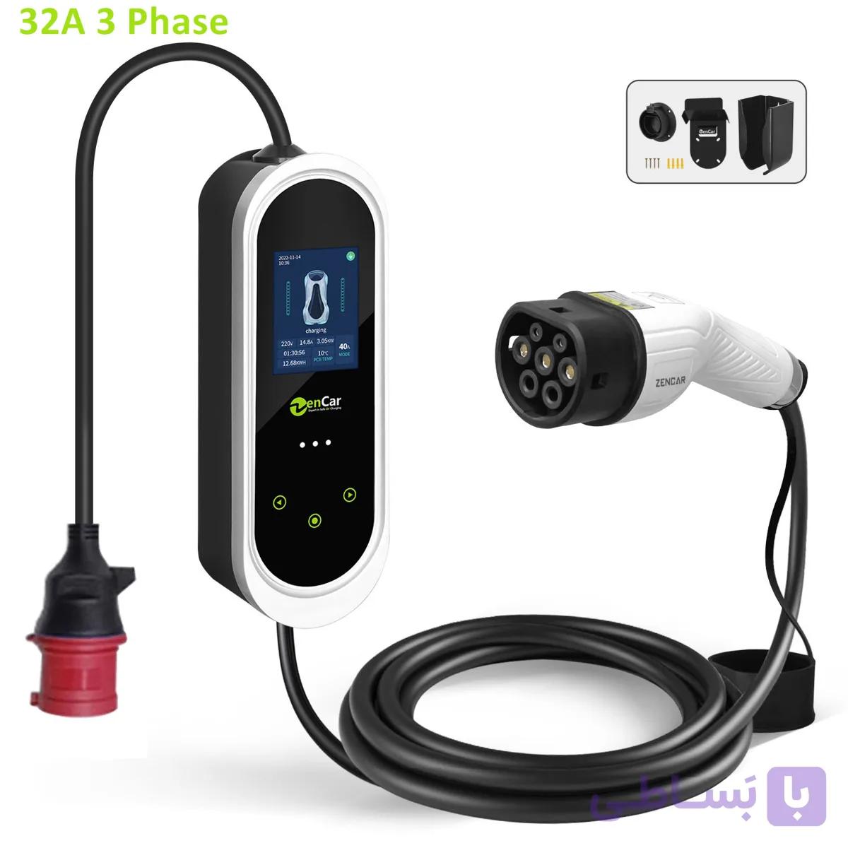 شارژر قابل حمل زنکار Type2 22kw 32A | جریان قابل تنظیم و ضد آب IP65