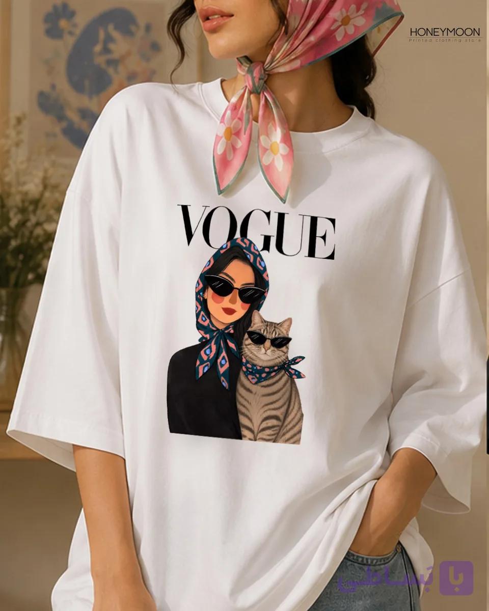 تیشرت دخترانه طرح VOGUE (برای عاشقان گربه) — تصویر 1