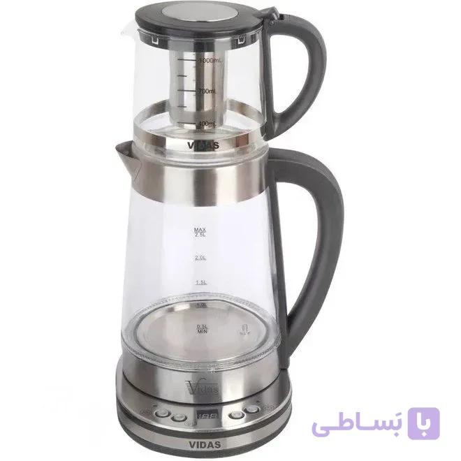 چایساز روهمی ویداس مدل C0005 2086 کتری استیل 2.5 لیتر قوری شیشه‌ای 1 لیت