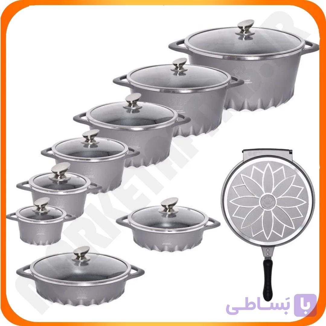 سرویس قابلمه 18 پارچه چدن خاکستری اس جی