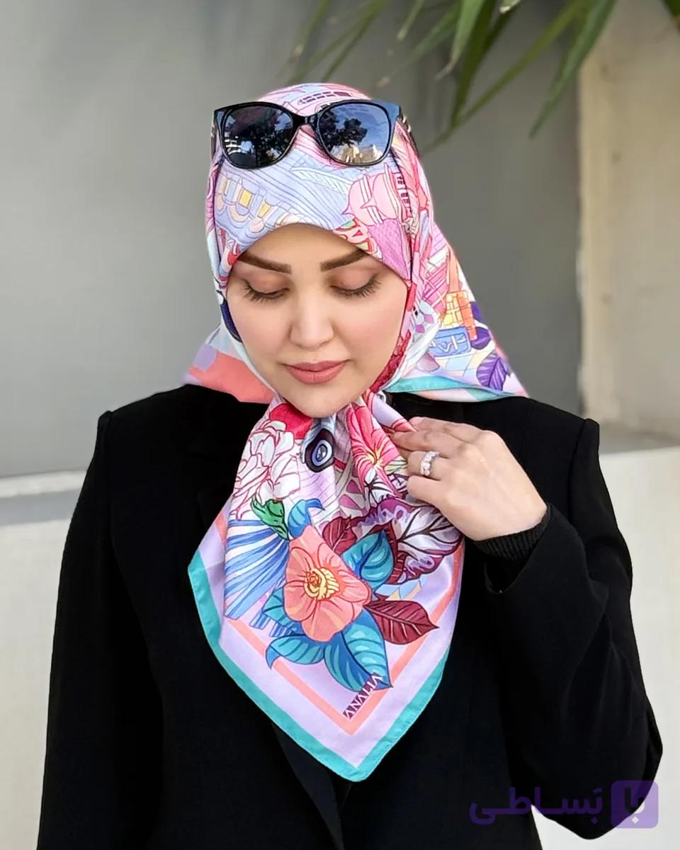 روسری ابریشم مزونی پینکی قواره 90 | Code10300 — تصویر 1
