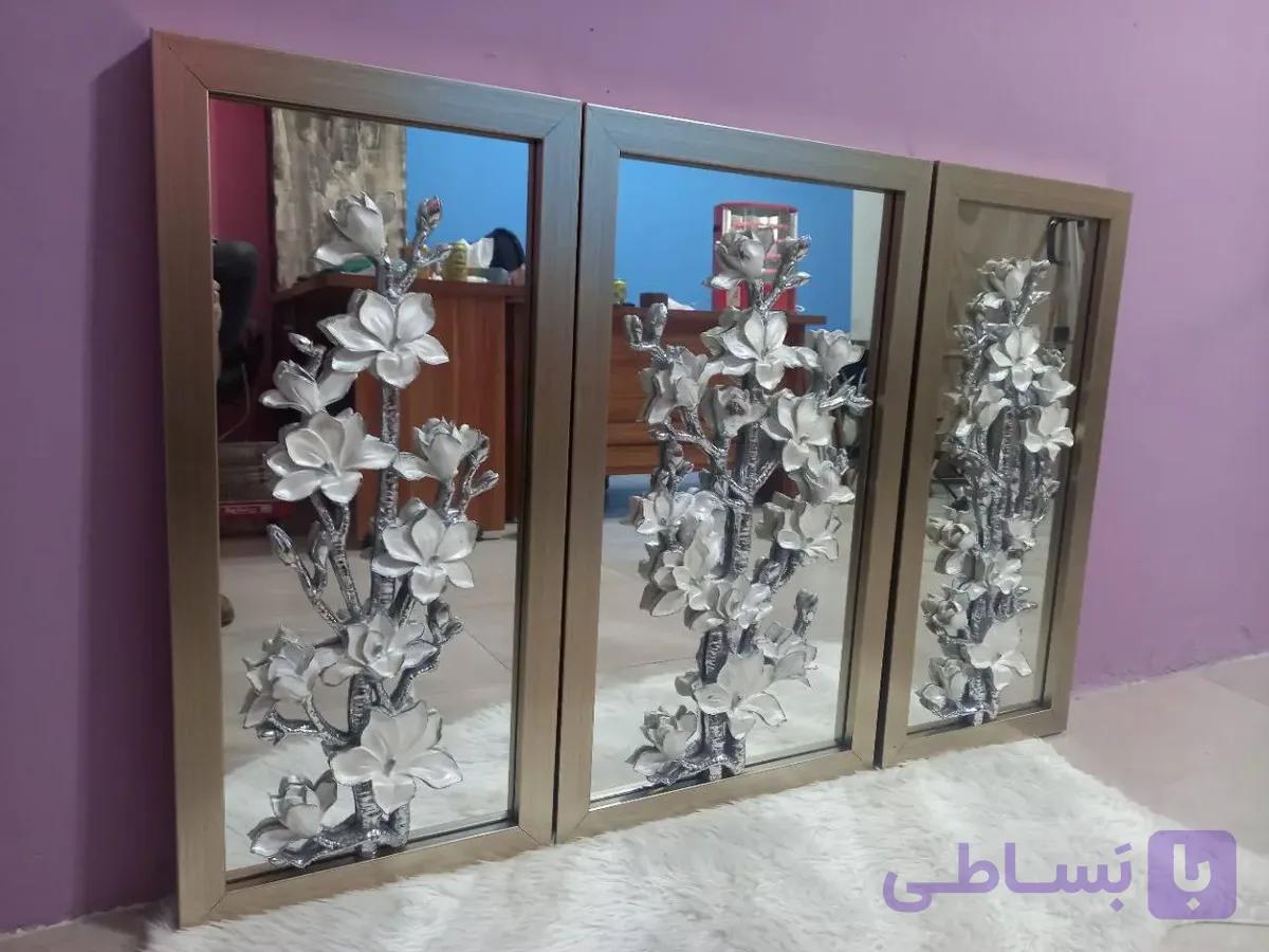 تابلو سه تیکه مستطیلی گل برجسته