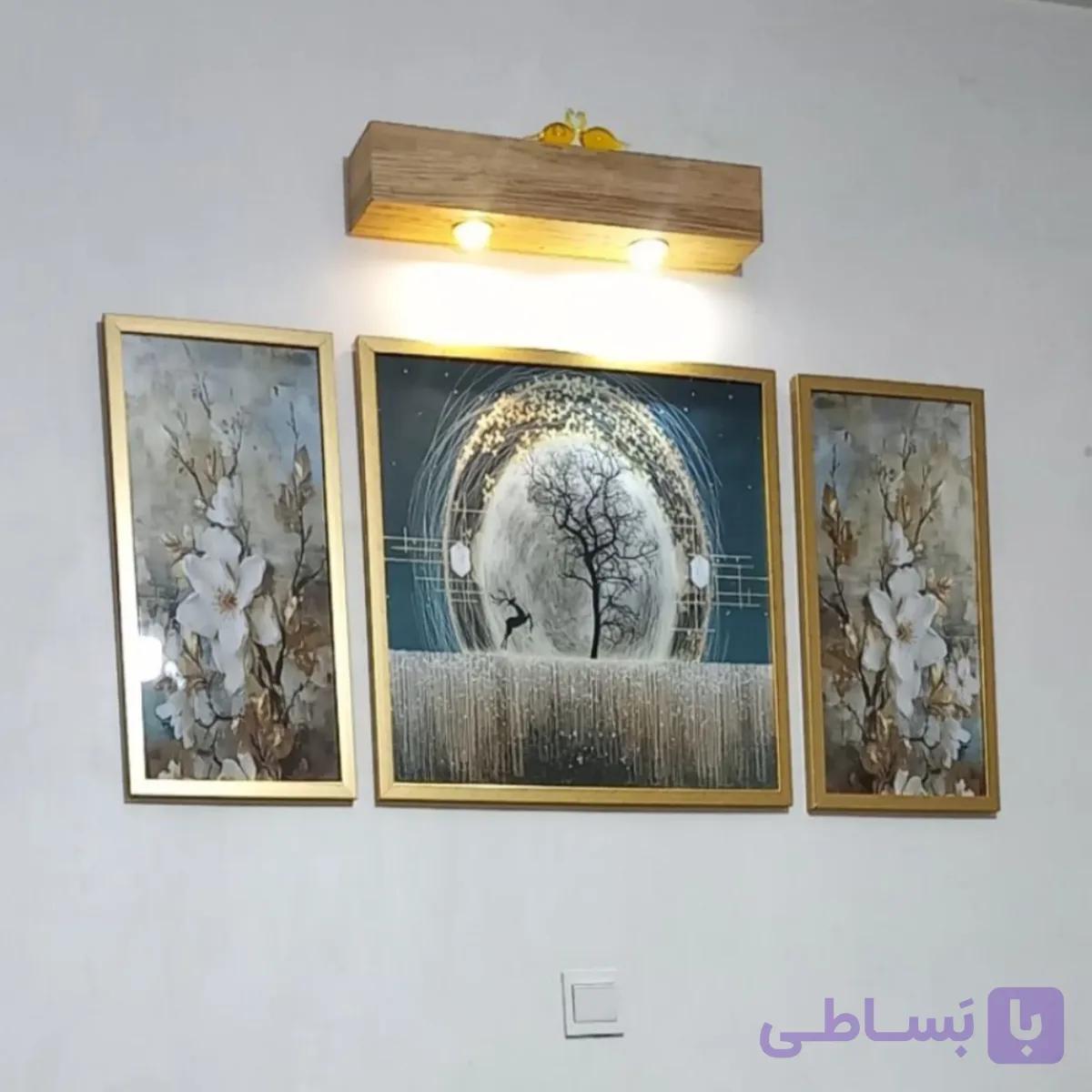 تابلو سه تیکه طرح درخت و گوزن آبی کد 304