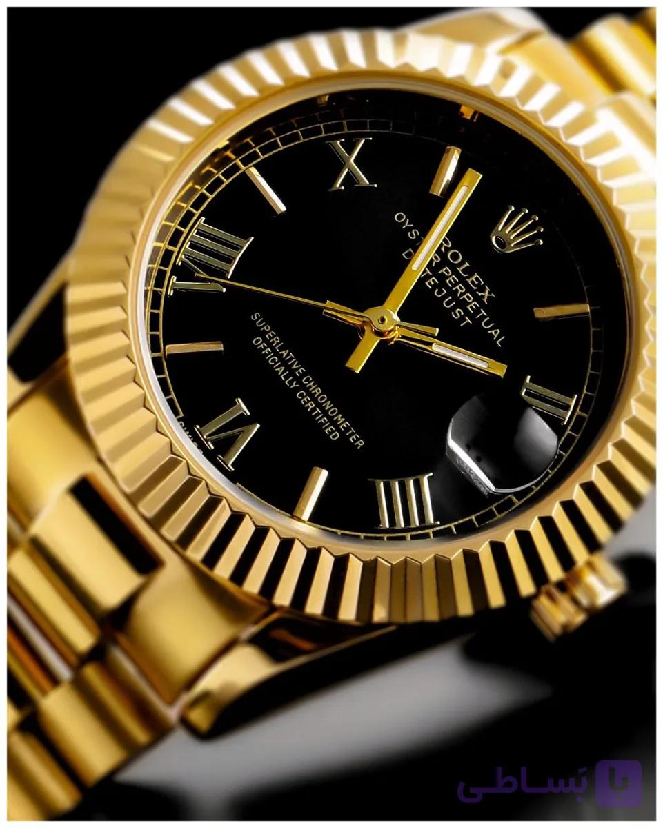 ساعت رولکس زنانه دیت جاست بند طلایی صفحه مشکیRolex Oyster Perpetual DATEJUST