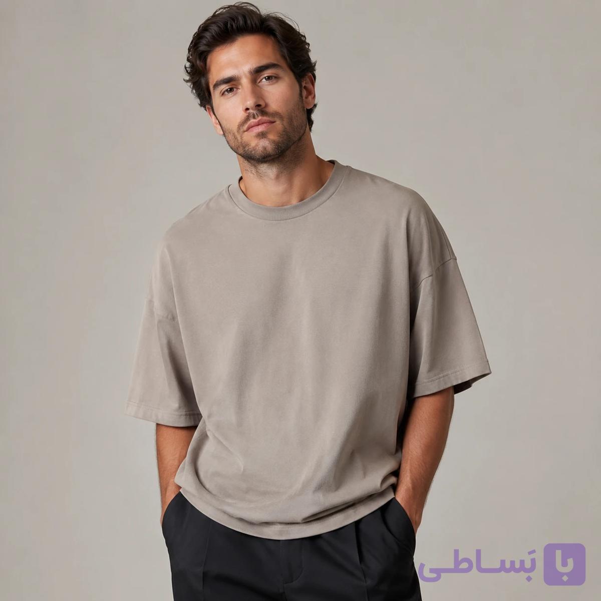 تیشرت بیسیک مردانه رنگ خاکستری Minimal Mushroom Gray Tee (Oversized)
