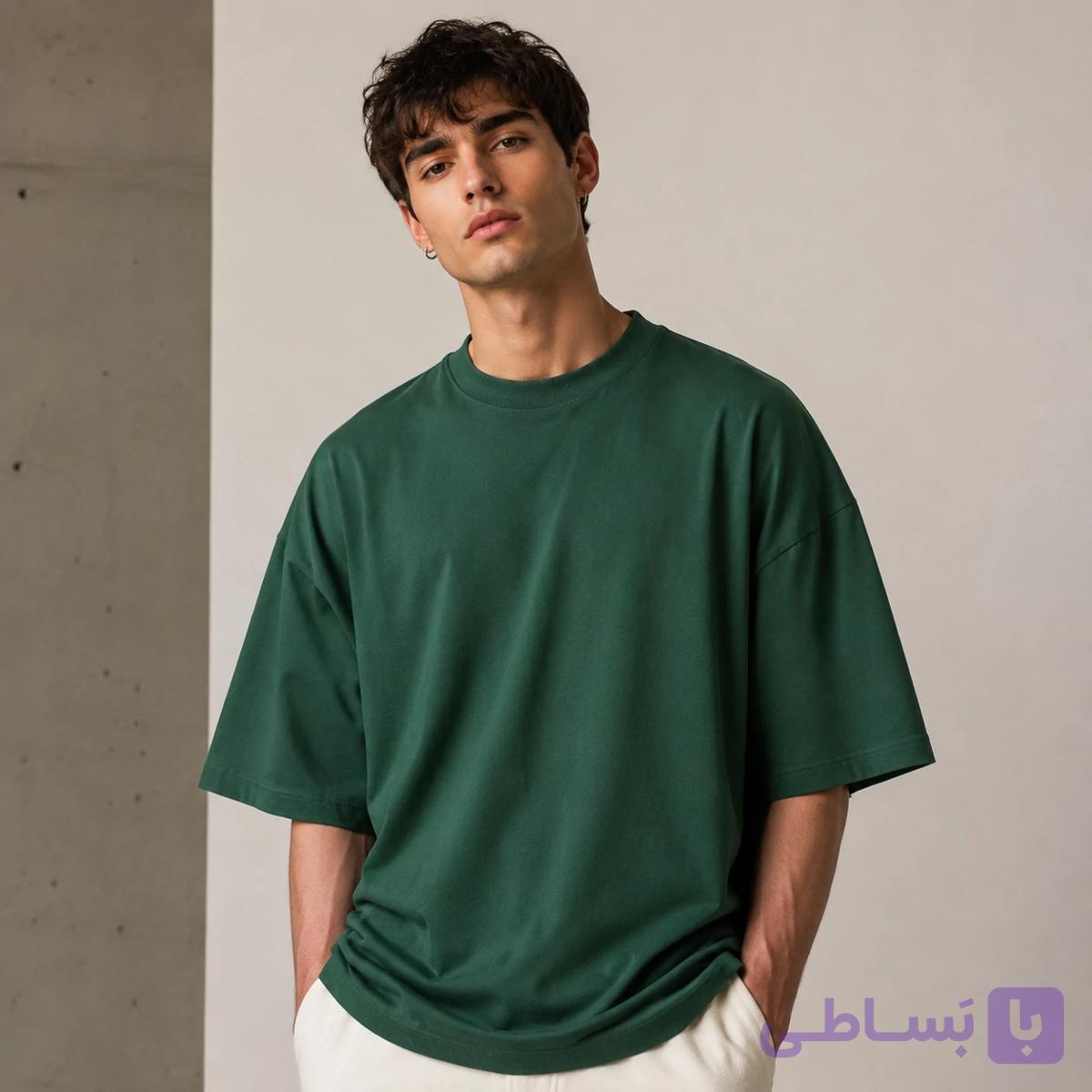 تیشرت سبز تیره مردانه Minimal Forest Green Boxy Tee