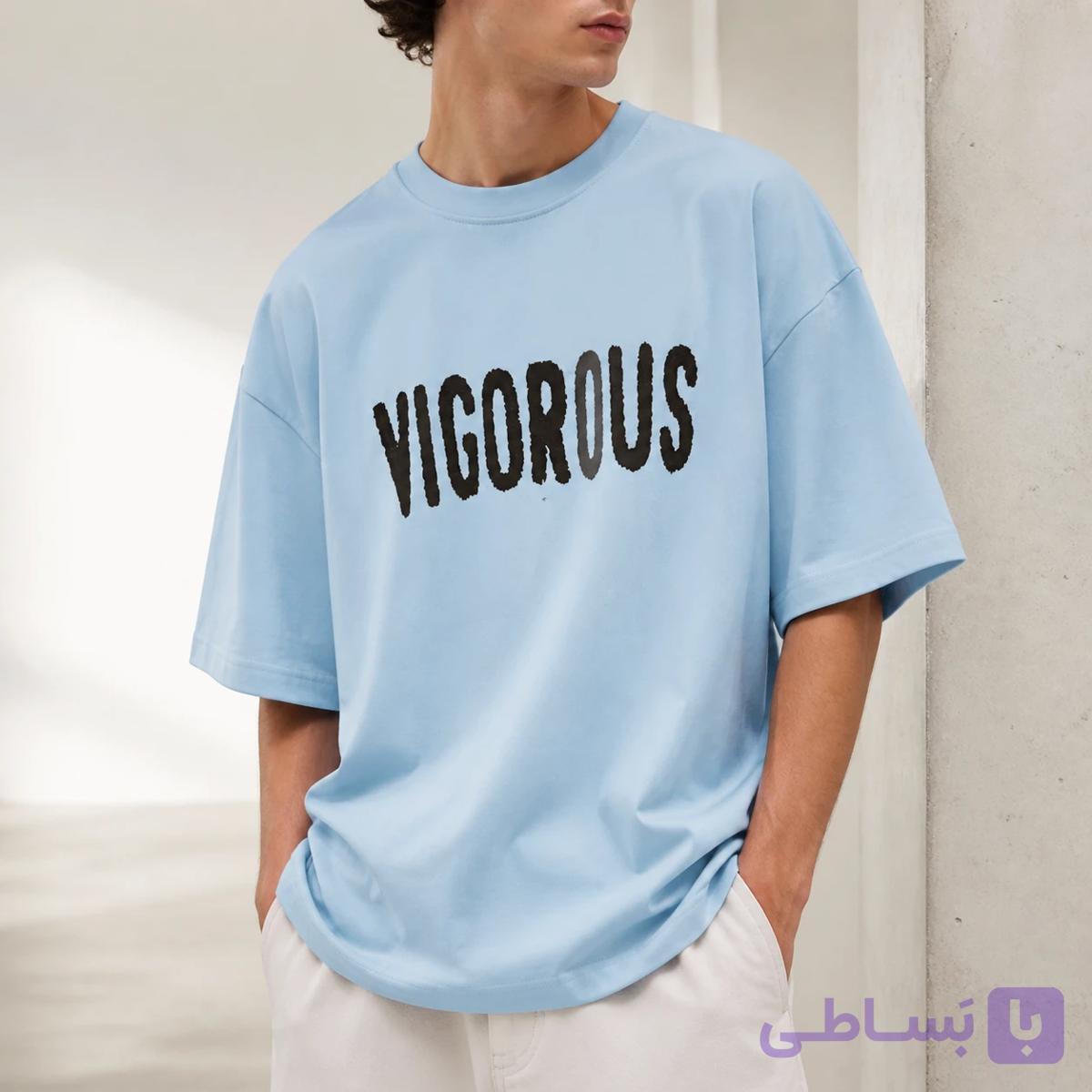 تیشرت مردانه Sky Blue Statement Print – فیت لش و باکسی، استایل مینیمال