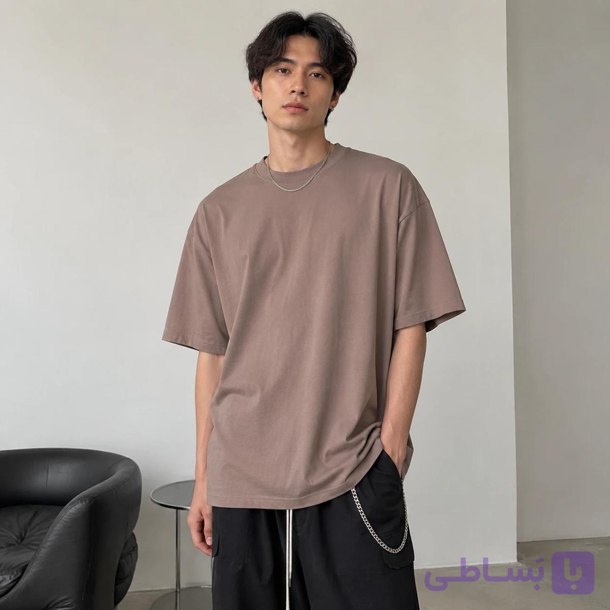 تیشرت مردانه قهوه‌ای خاکی Dusty Mocha Solid Oversized