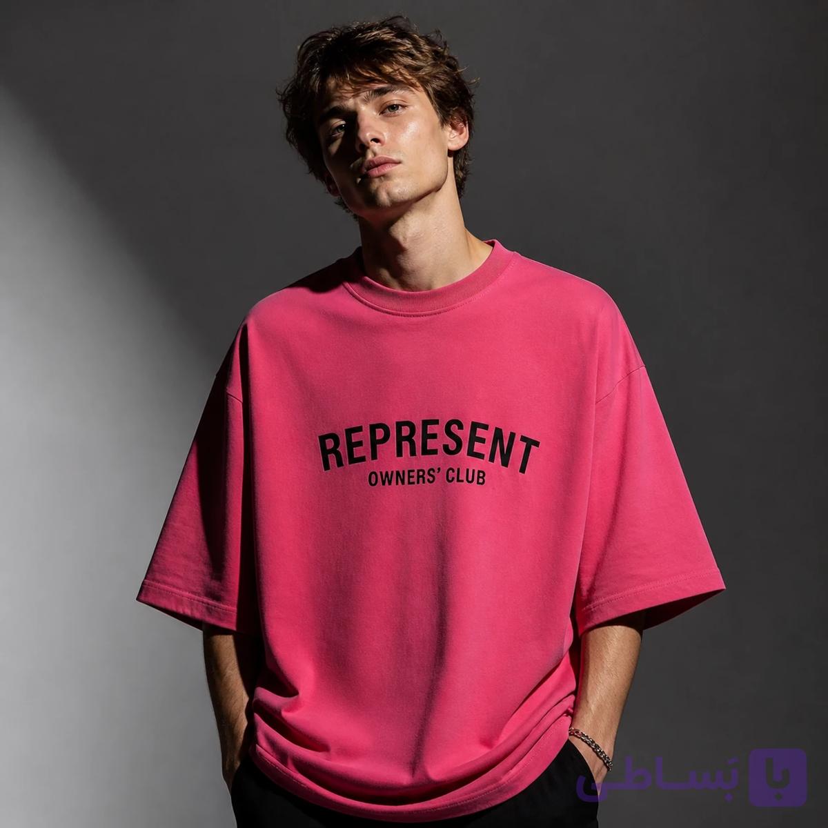تیشرت مردانه فوشیا Oversized با چاپ REPRESENT – مدل Owners’ Club رنگ سرخ ابی