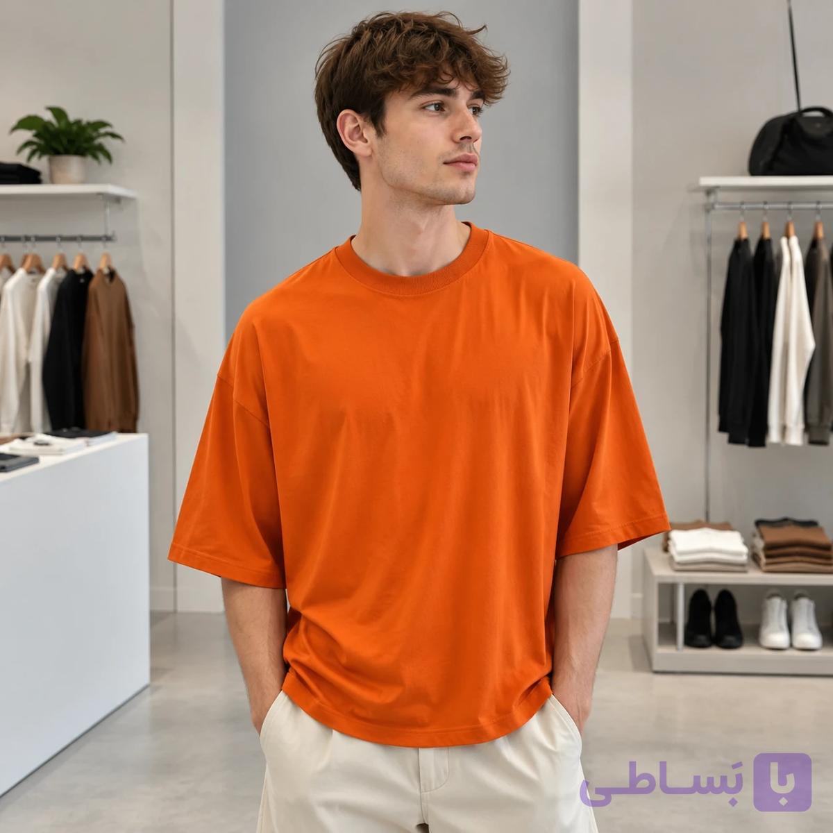 تیشرت مردانه اسپرت نارنجی Burnt Orange Oversized Tee – Plain Minimal