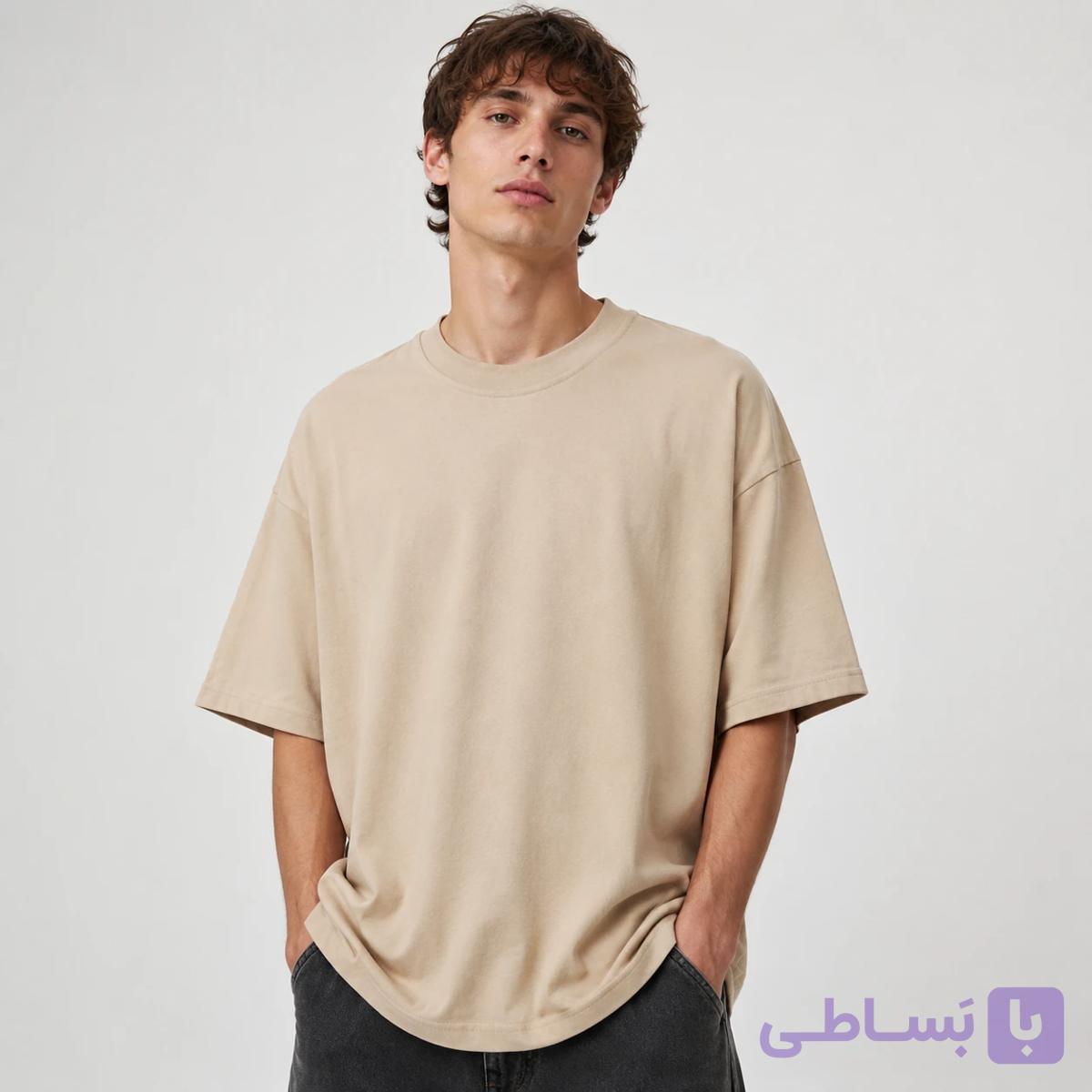 تیشرت مردانه خاکی Premium Beige Plain Tee (Oversized)