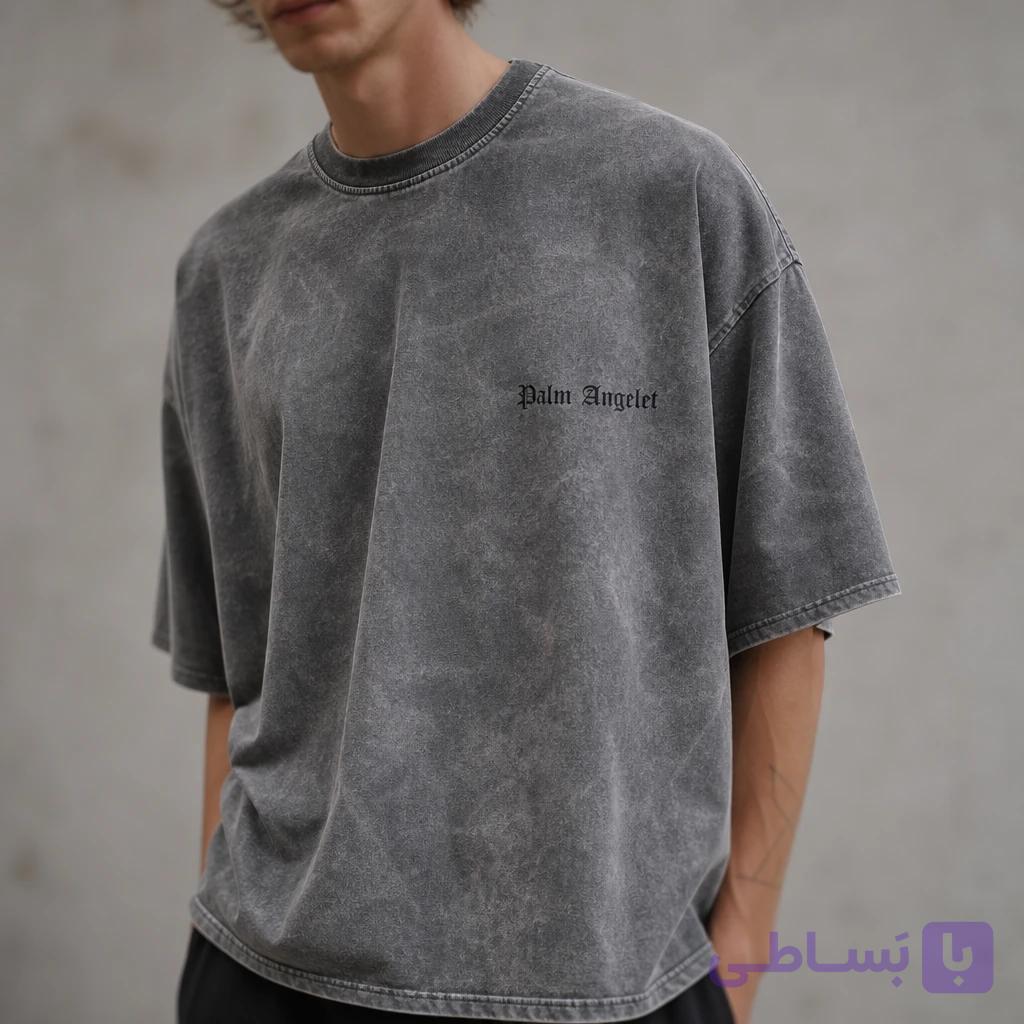 تیشرت سنگ شور مردانه Smoky Grey Fade با بافت فید شده – استایل شهری و Oversized