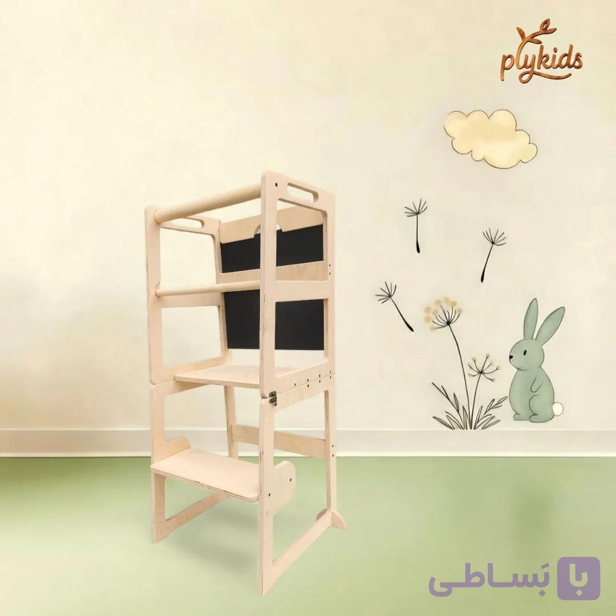 برج یادگیری کودک چوبی مدل مونته سوری / قابل تبدیل به میز و صندلی و تخته نقاشی