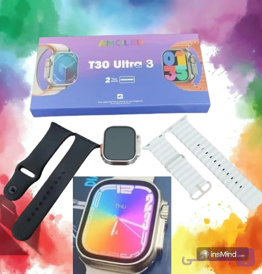 ساعت هوشمند مدل T30 ultra2 با دو بند سفید و مشکی — تصویر 1