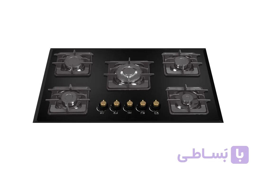 گاز توکار پنج شعله شاخکدار شیشه سکوریت برند آریس مدل G504
