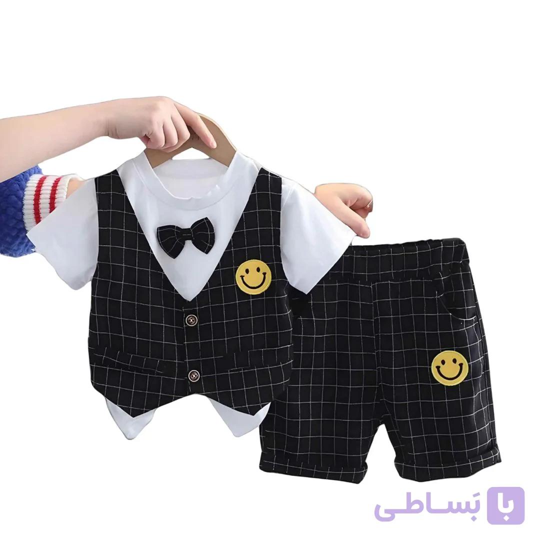 ست پسرانه 4 تکه تیشرت جلیقه پاپیون و شلوارک کد 3183 — تصویر 1