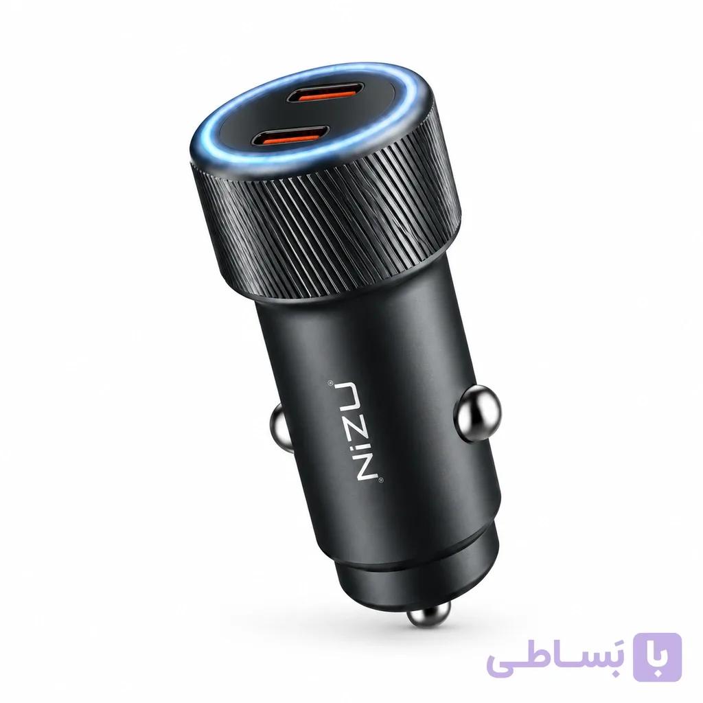 شارژر فندکی ۶۰ وات نایزو NIZU اصل | سوپرفست شارژ با دو پورت تایپ سی — تصویر 1