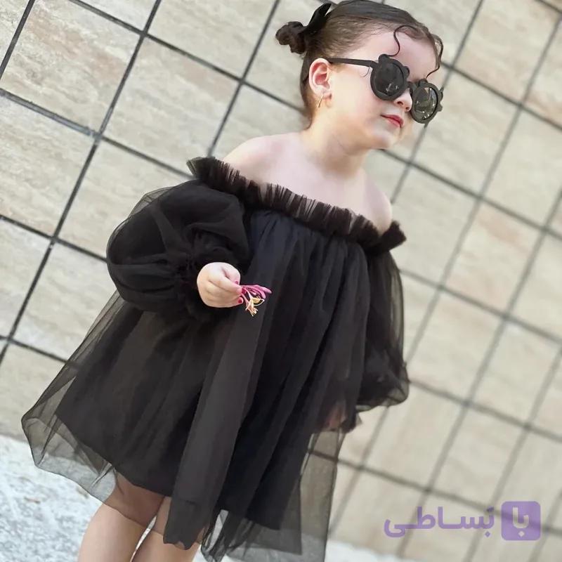 لباس دخترانه مجلسی (پیراهن) توری پفی مشکی — تصویر 1
