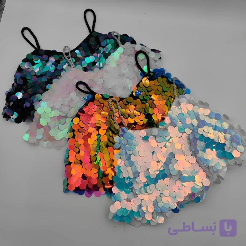 تاپ پولکی دخترانه مجلسی پولک سکه‌ای هفت رنگ 1 تا 14 سال — تصویر 1