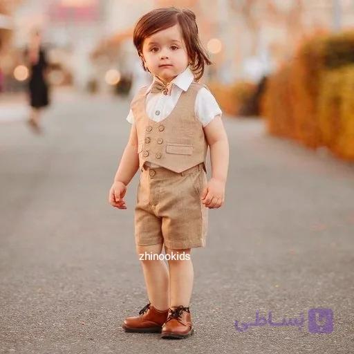 ست پسرانه کلاسیک چهار تکه پیراهن جلیقه شلوارک پاپیون کد 3144 — تصویر 1