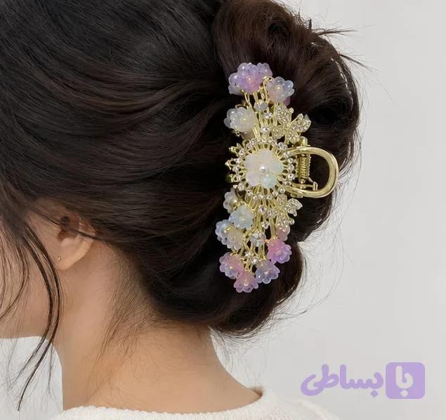 کلیپس مو نگینی گل دار مجلسی — تصویر 1