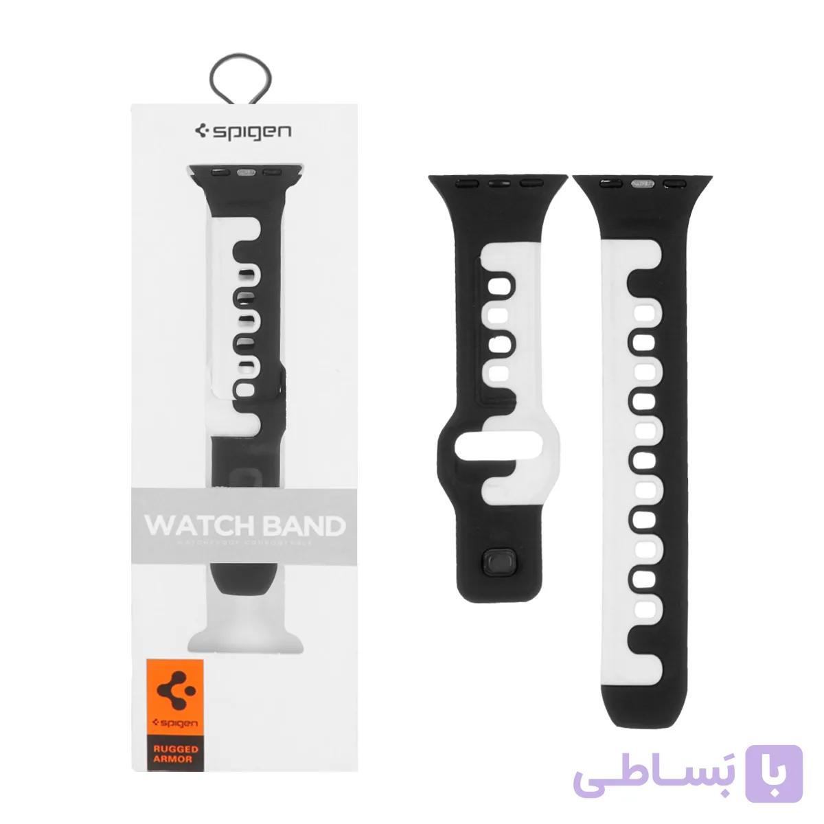 بند اپل واچ اورجینال Spigen Rugged Armor سایز - سفید مشکی (پک دار)