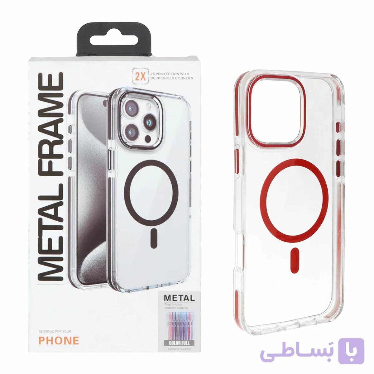 قاب اورجینال Metal Frame پشت سخت شفاف Magsafe مدل Apple iPhone 16 Pro Max - قرمز (پک دار)