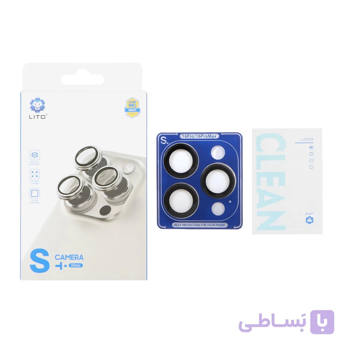محافظ لنز رینگی اورجینال LITO شابلون دار Apple iPhone 16 Pro Max / 16 Pro - مشکی (پک دار)