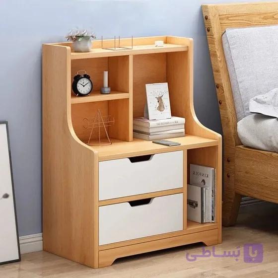میز پاتختی مدل BL0036 با کلاف MDF ترکیب گردویی و سفید