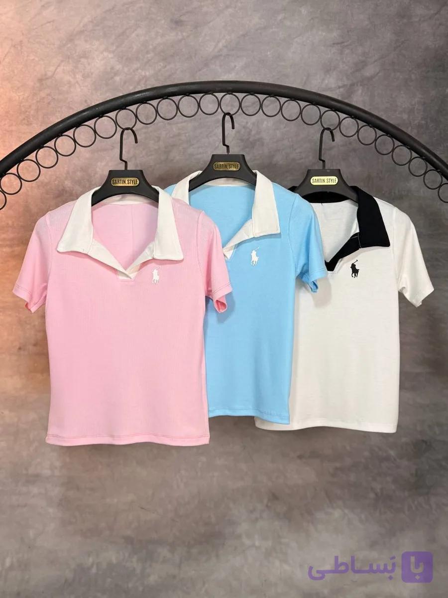 تیشرت polo استیکری یقه سفیدمشکی (عمده) — تصویر 1