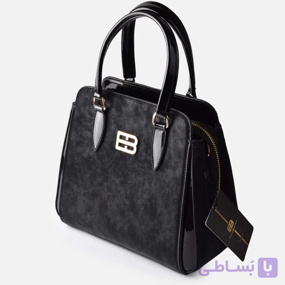 کیف دستی ساختارمند زنانه Nera Scultorea | کیف ترکیب چرم مات و ورنی مشکی تین‌بانی — تصویر 1