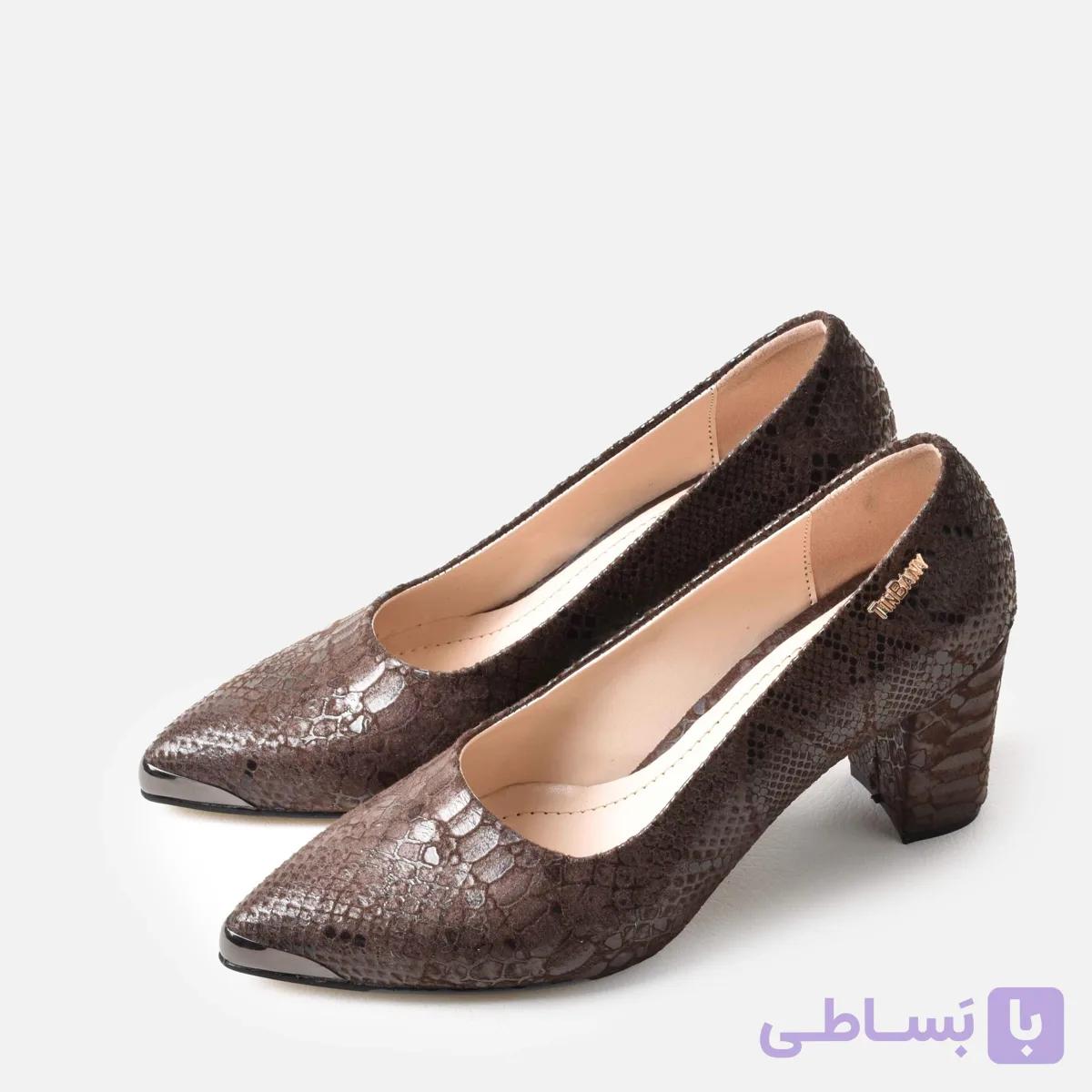 کفش زنانه ریتا قهوه‌ای | کفش طرح پوست ماری پاشنه پهن T11703 — تصویر 1