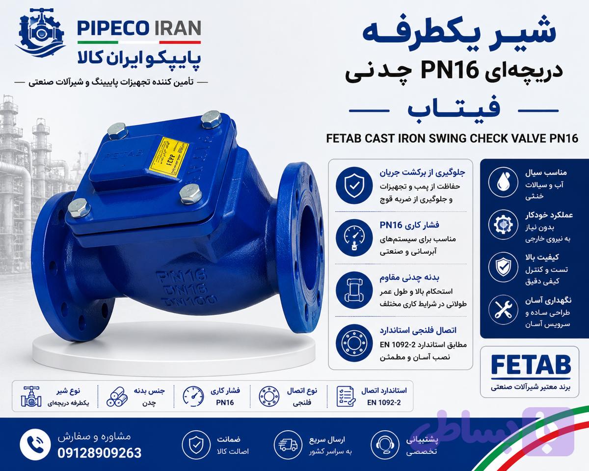 شیر یکطرفه دریچه ایی PN16 چدنی فیتاب