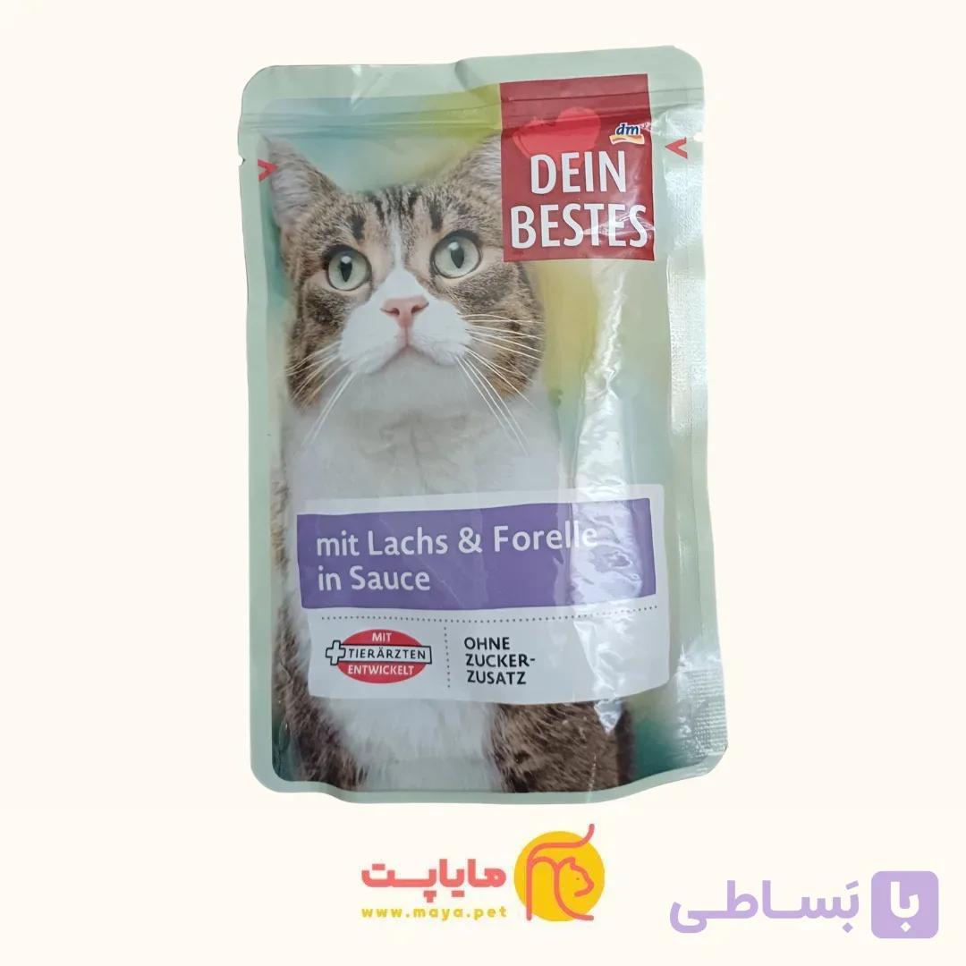 پوچ گربه باطعم سالمون و قزل آلا در سس دین بست ۱۰۰گرمی — تصویر 1